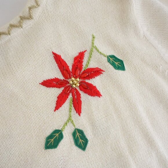 Vintage Holiday Edition Cream Gold Poinsettia Embroidered Christmas Sweater 3X - Picture 13 of 13